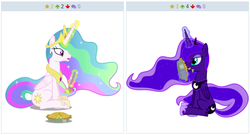 Size: 512x277 | Tagged: safe, princess celestia, princess luna, derpibooru, g4, exploitable meme, forced juxtaposition, juxtaposition, juxtaposition win, meme, meta, shocked