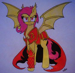 Size: 576x559 | Tagged: safe, artist:tvensnake, fluttershy, vampire, g4, armor, badass, castlevania, castlevania: lords of shadow, castlevania: lords of shadow 2, dracul, female, flutterbadass, flutterbat, gabriel belmont, mercurysteam, solo, traditional art