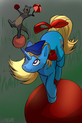 Size: 700x1050 | Tagged: safe, artist:noben, oc, oc only, ferret, pony, unicorn, ball, female, solo