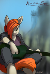 Size: 700x1050 | Tagged: safe, artist:noben, oc, oc only, earth pony, anthro, anthro oc, guitar, solo