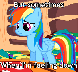 Size: 540x500 | Tagged: safe, screencap, rainbow dash, g4, animated, caption, female, friends are awesome, gif with captions, heartwarming, sad, solo