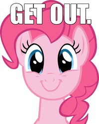 Size: 1024x1285 | Tagged: safe, pinkie pie, earth pony, pony, g4, caption, female, get out, image macro, mare, meme, photoshop, reaction image, solo, text, text edit, wrong neighborhood