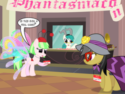 Size: 1280x960 | Tagged: safe, artist:violetclm, a.k. yearling, daring do, drama letter, watermelody, earth pony, pegasus, pony, equestria girls, g4, background human, butterfly wings, capricorn, clothes, convention, daring do is not amused, dialogue, dress, equestria girls ponified, glasses, glimmer wings, headband, name tag, phonograph, ponified, ponyscopes, saddle, unamused, we couldn't fit it all in, wings, zodiac