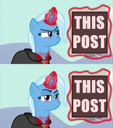 Size: 768x864 | Tagged: safe, trixie, g4, magic duel, alicorn amulet, looking at you, magic, reaction image, unamused