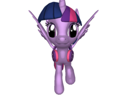 Size: 768x576 | Tagged: safe, twilight sparkle, alicorn, pony, ponylumen, g4, 3d, 3d pony creator, adorkable, cute, derp, dork, female, gray background, headphones, mare, raised hoof, simple background, smiling, solo, spread wings, transparent background, twilight sparkle (alicorn), wings