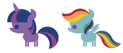 Size: 599x260 | Tagged: safe, artist:lauren faust, rainbow dash, twilight sparkle, pegasus, pony, unicorn, g4, duo, female, mare, minimalist, simple background, white background