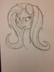 Size: 720x960 | Tagged: safe, artist:bassecho, fluttershy, g4, female, monochrome, solo, traditional art