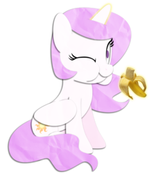 Size: 900x1000 | Tagged: safe, artist:narflarg, princess celestia, g4, banana, eating, female, food, herbivore, magic, solo