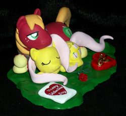 Size: 2508x2329 | Tagged: safe, artist:madponyscientist, big macintosh, fluttershy, earth pony, pony, g4, clay, high res, male, sculpture, ship:fluttermac, shipping, stallion, straight, valentine's day