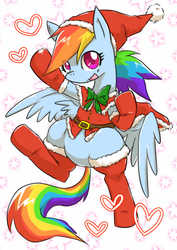 Size: 496x700 | Tagged: safe, artist:rairarai, rainbow dash, g4, clothes, explicit source, featureless crotch, female, pixiv, santa costume, solo