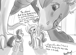Size: 900x652 | Tagged: safe, artist:php187, princess cadance, spike, twilight sparkle, alicorn, crystal pony, dragon, pony, g4, abdominal bulge, adult spike, butt, dialogue, dragons eating horses, eaten alive, female, fetish, gluttony, grayscale, guard, guards, implied full tour, mare, monochrome, non-fatal vore, not again, older, plot, predator, prey, soft vore, spipred, swallowing, tail, tail sticking out, tasty empire, throat bulge, twilight sparkle (alicorn), vore