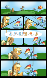 Size: 2400x4000 | Tagged: safe, artist:ramott, part of a set, applejack, rainbow dash, pony, g4, balloon, comic, pictogram, simple background