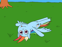 Size: 1024x768 | Tagged: safe, artist:doctorspectrum, rainbow dash, g4, cute, female, grass, on back, outdoors, solo