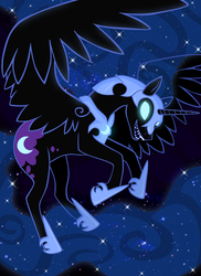 Size: 4344x5955 | Tagged: safe, artist:foreshadowart, nightmare moon, g4, absurd resolution, fangs, female, solo, space, teeth