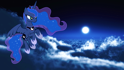 Size: 2560x1440 | Tagged: safe, artist:theshadowstone, princess luna, g4, female, flying, moon, night, solo, wallpaper