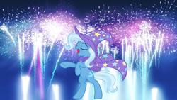 Size: 2560x1440 | Tagged: safe, artist:kp-shadowsquirrel, artist:spier17, trixie, pony, unicorn, g4, female, fireworks, mare, solo, wallpaper