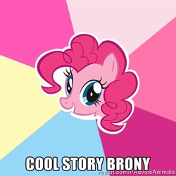 Size: 500x500 | Tagged: safe, pinkie pie, g4, advice meme, brony, cool story bro, exploitable meme, female, image macro, meme, solo