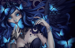 Size: 1224x792 | Tagged: safe, artist:saintprecious, princess luna, butterfly, human, g4, beautiful, clothes, cutie mark, dress, female, henna, humanized, jewelry, solo