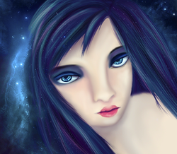 Size: 579x504 | Tagged: safe, artist:blueangel06661, princess luna, human, g4, female, humanized, portrait, solo, uncanny valley