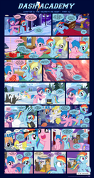 Size: 1248x2357 | Tagged: safe, artist:sorcerushorserus, baby ribbs, brolly, derpy hooves, dumbbell, firefly, fluttershy, gilda, hoops, rainbow dash, rainbowshine, surprise, whitewash, oc, griffon, pegasus, pony, comic:dash academy, g1, g4, argie ribbs, background pony, braces, comic, female, g1 to g4, generation leap, implied lesbian, lesbian, male, mare, mare in the moon, moon, ship:dashfly, shipping, sled, snow, stallion