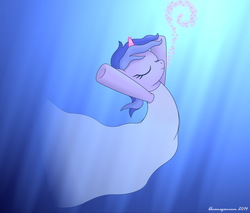 Size: 2000x1700 | Tagged: safe, artist:bluemeganium, sea swirl, seafoam, g4, bubble, clothes, dress, eyes closed, female, magic, ocean, skirt, solo, underwater, wet mane