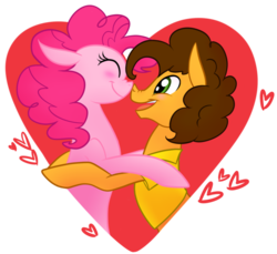 Size: 934x855 | Tagged: safe, artist:quincedork, cheese sandwich, pinkie pie, blushing, boop, cheesepie, female, heart, hug, male, noseboop, out of frame, shipping, straight