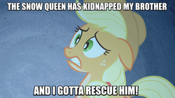 Size: 998x562 | Tagged: safe, applejack, g4, female, frozen, image macro, meme, solo