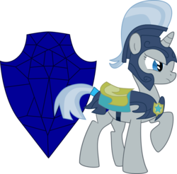 Size: 790x776 | Tagged: safe, artist:ruinedomega, oc, oc only, oc:sapphire aegis, pony, g4, it's about time, armor, female, guardsmare, mare, night guard, ponyscape, raised hoof, royal guard, solo, vector