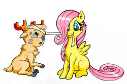Size: 900x598 | Tagged: safe, artist:irie-mangastudios, fluttershy, fawn, reindeer, g4, bandage, crossover, filly, markers, one piece, tony tony chopper, traditional art, youth