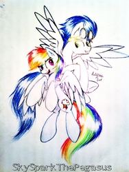 Size: 480x640 | Tagged: safe, artist:skysparkthepegasus, rainbow dash, soarin', g4, female, male, ship:soarindash, shipping, straight