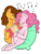 Size: 1024x1365 | Tagged: safe, artist:dragonfoxgirl, cheese sandwich, pinkie pie, earth pony, pony, g4, accordion, blushing, eyes closed, female, hoof hold, male, mare, music, musical instrument, on back, open mouth, pillow, preggy pie, pregnant, ship:cheesepie, shipping, simple background, smiling, stallion, straight, transparent background