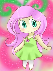 Size: 386x512 | Tagged: safe, artist:sweetieorange, fluttershy, human, g4, chibi, clothes, dress, female, humanized, solo
