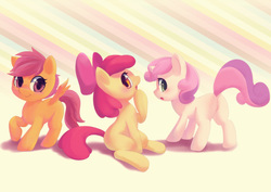 Size: 1500x1063 | Tagged: safe, artist:apricolor, apple bloom, scootaloo, sweetie belle, earth pony, pegasus, pony, unicorn, g4, adorabloom, blank flank, blushing, butt, cute, cutealoo, cutie mark crusaders, cutie mark cuties, diasweetes, dock, featureless crotch, female, filly, foal, plot, trio