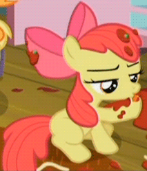 Size: 213x249 | Tagged: safe, screencap, apple bloom, pony, g4, season 4, somepony to watch over me, adorabloom, animated, behaving like a cat, cuddly, cute, cuteness overload, cutest pony alive, cutest pony ever, daaaaaaaaaaaw, female, filly, gif, hnnng, horses doing horse things, huggable, licking, solo, spaghetti, weapons-grade cute