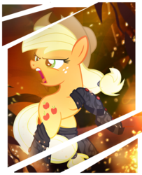 Size: 900x1108 | Tagged: safe, artist:pixelkitties, applejack, g4, somepony to watch over me, badass, female, fire, fireproof boots, rearing, solo