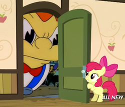 Size: 425x363 | Tagged: safe, apple bloom, g4, my little pony: friendship is magic, somepony to watch over me, apple closet, door, exploitable meme, lard lad, male, meme, the simpsons