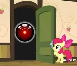 Size: 425x363 | Tagged: safe, apple bloom, g4, my little pony: friendship is magic, somepony to watch over me, 2001: a space odyssey, apple closet, door, exploitable meme, hal 9000, meme