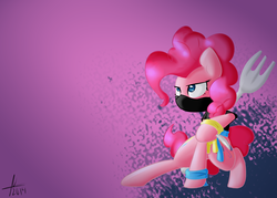 Size: 2100x1500 | Tagged: safe, artist:futaku, pinkie pie, g4, female, fork, ninja, solo