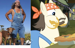 Size: 1164x744 | Tagged: safe, edit, edited screencap, screencap, deuce switchell, dog, earth pony, human, pony, g4, somepony to watch over me, bruce mitchell, cajun ponies, comparison, irl, irl human, male, photo, reference, stallion, swamp people, tyler