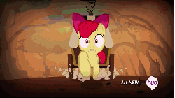 Size: 576x324 | Tagged: safe, screencap, apple bloom, earth pony, pony, g4, season 4, somepony to watch over me, animated, cart, female, filly, fire, foal, gif, hub logo, hubble, running, solo, the hub