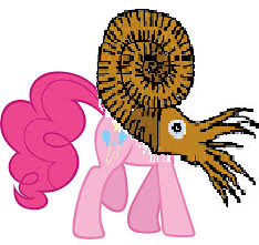 Size: 234x221 | Tagged: safe, pinkie pie, ammonite, g4, 1000 hours in ms paint, head swap, helix, ms paint, nightmare fuel, pinkie pie is god, prehistoric