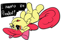 Size: 1024x658 | Tagged: safe, artist:leadhooves, artist:venezolanbrony, apple bloom, earth pony, pony, friendship is witchcraft, g4, adorabloom, colored, cute, cute from the hip, female, filly, floppy ears, frown, legs in air, on back, open mouth, president, sad, solo, whining