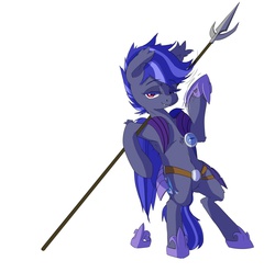 Size: 1280x1271 | Tagged: safe, artist:archer, oc, oc only, oc:night watch, bat pony, pony, armor, bedroom eyes, bipedal, bipedal leaning, drunk, leaning, night guard, solo, spear, weapon