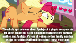 Size: 576x325 | Tagged: safe, apple bloom, applejack, g4, somepony to watch over me, deepest lore, headcanon, theory