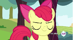 Size: 576x324 | Tagged: safe, screencap, apple bloom, earth pony, pony, g4, season 4, somepony to watch over me, animated, female, filly, foal, gif, hub logo, hubble, leaves, solo, the hub
