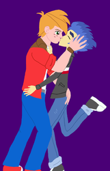 Size: 1024x1590 | Tagged: safe, artist:oneovertwo, big macintosh, flash sentry, human, equestria girls, g4, bigsentry, duo, gay, husbando thief, kiss on the lips, kissing, macinflash, male, purple background, shipping, simple background