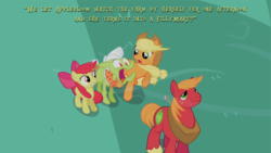 Size: 1280x720 | Tagged: safe, screencap, apple bloom, applejack, big macintosh, granny smith, earth pony, pony, family appreciation day, g4, somepony to watch over me, image macro, male, meme, stallion