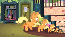 Size: 879x494 | Tagged: safe, applejack, scootaloo, g4, my little pony: friendship is magic, somepony to watch over me, droste effect, exploitable meme, inception, meme, recursion, under the bed, wat, we have to go deeper