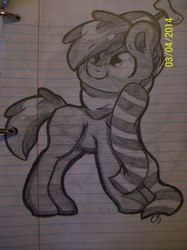 Size: 2134x2848 | Tagged: safe, artist:longtail448, button mash, earth pony, pony, g4, black and white, blank flank, colt, cute, drawing, foal, grayscale, hat, high res, hooves, male, monochrome, propeller hat, solo, traditional art