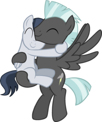 Size: 1627x1948 | Tagged: safe, artist:dreamcasterpegasus, rumble, thunderlane, pegasus, pony, g4, brothers, colt, hug, male, siblings, simple background, smiling, stallion, transparent background, vector